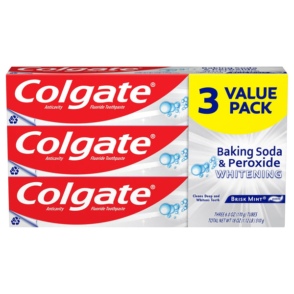 Colgate Baking Soda and Peroxide Whitening Toothpaste; Brisk Mint; 3 Pack EasyOptionXY LLC