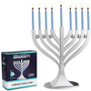 Zion J udaica Mini Classic Menorah with Mini Birthday Size H anukkah Candles - Satin Silver Small Travel Minorah with 44 Blue and White Spiral C hanukah Candles - On The Go Hanukkiah Cute H anukkah Gift EasyOptionXY LLC