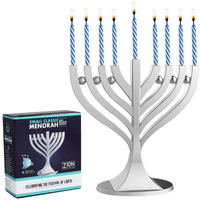 Zion J udaica Mini Classic Menorah with Mini Birthday Size H anukkah Candles - Satin Silver Small Travel Minorah with 44 Blue and White Spiral C hanukah Candles - On The Go Hanukkiah Cute H anukkah Gift EasyOptionXY LLC