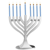 Zion J udaica Mini Classic Menorah with Mini Birthday Size H anukkah Candles - Satin Silver Small Travel Minorah with 44 Blue and White Spiral C hanukah Candles - On The Go Hanukkiah Cute H anukkah Gift EasyOptionXY LLC