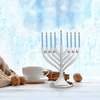 Zion J udaica Mini Classic Menorah with Mini Birthday Size H anukkah Candles - Satin Silver Small Travel Minorah with 44 Blue and White Spiral C hanukah Candles - On The Go Hanukkiah Cute H anukkah Gift EasyOptionXY LLC