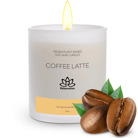 Soy Wax Candle in Glass Jar Coffee Latte Scented Candle Clean Burn up to 80 Hours Handmade in USA Natural and Safe by Relaxcation 10 oz EasyOptionXY LLC