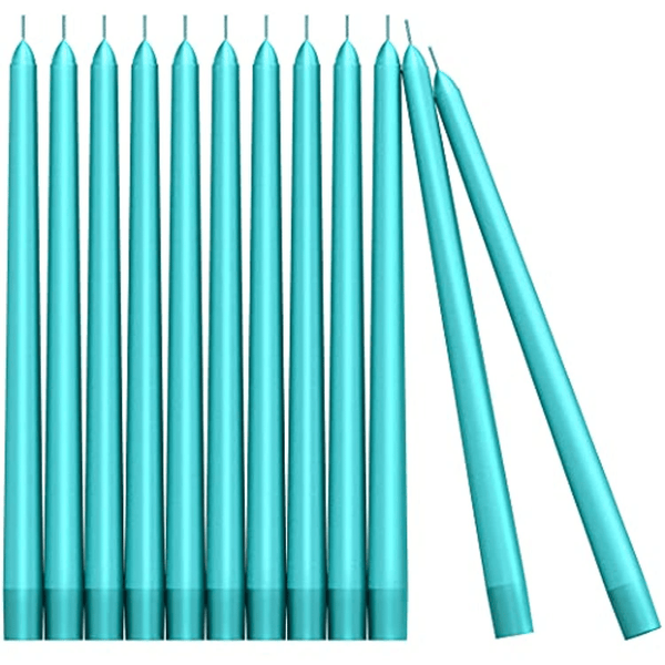 CANDWAX 10 inch Taper Candle Sticks Long Burning Set of 12 - Dripless Dinner Candles for Table Look Like Matte Metallic Candles and are Ideal for Any Occasion - Turquoise Glitter Taper Candles EasyOptionXY LLC