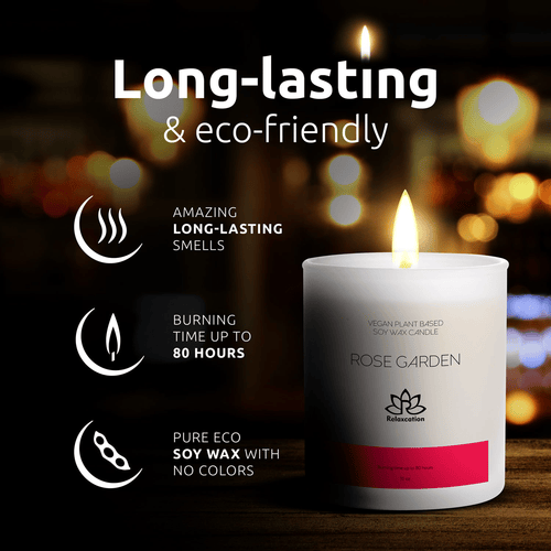 Soy Wax Candle in Glass Jar Rose Garden Scented Clean Burn up to 80 Hours Handmade in USA Natural and Safe by Relaxcation 10 oz EasyOptionXY LLC