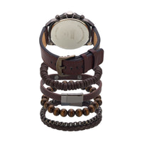 American Exchange Men's Faux Leather Analog Watch and 4 Piece Bracelet Set, Green Sunray/Cognac EasyOptionXY LLC