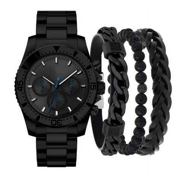 George Adult Mens Black Round Analog Watch Set with Matching Bracelets EasyOptionXY LLC