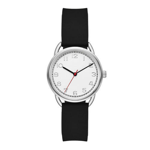 Time and Tru Ladies' Watch, Silver Round Case, Silver Easy to Read Dial and Black Smooth Silicone Strap (FMDOTT094) EasyOptionXY LLC