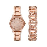Time & Tru Women's Wristwatch Set: Rose Gold Tone Watch and Bracelet Set Crystal Accents (FMDXTT033) EasyOptionXY LLC