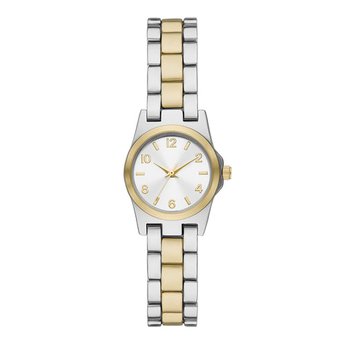 Time & Tru Women's Wristwatch: Two Tone Silver & Gold Round Mini Case and Bracelet, Gold Bezel, Silver Sunray Dial (FMDOTT105) EasyOptionXY LLC