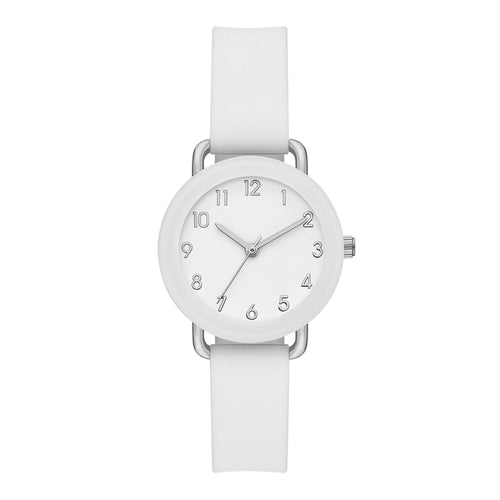Time and Tru Ladies' Watch, Silver Round Case, White Bezel, White Easy to Read Dial and White Smooth Silicone Strap (FMDOTT095) EasyOptionXY LLC