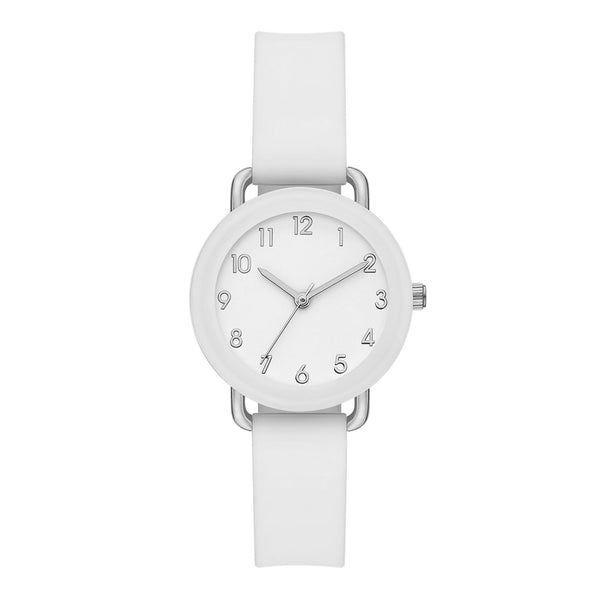 Time and Tru Ladies' Watch, Silver Round Case, White Bezel, White Easy to Read Dial and White Smooth Silicone Strap (FMDOTT095) EasyOptionXY LLC