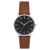 George Men's Watch: Silver Tone Case, Black Dial, Cognac Vegan Leather Band(FMDOGE034) EasyOptionXY LLC