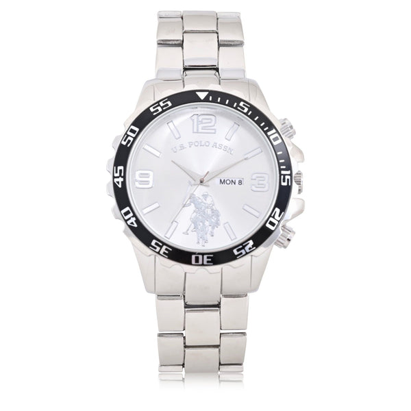 U.S. Polo Assn. Adult Male Analog Watch in Silver with Sports Bezel in One Size (USC80689WM) EasyOptionXY LLC