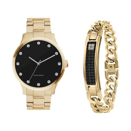 George Men's Gold Tone Black Dial Watch and Bracelet Set, 2-Piece EasyOptionXY LLC