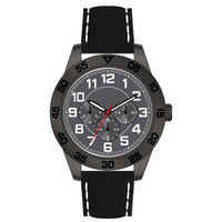 George 44mm Men's Gunmetal Tone Sport Bezel Easy Read Black Stitched Strap Watch EasyOptionXY LLC