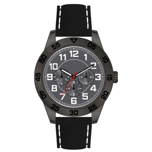 George 44mm Men's Gunmetal Tone Sport Bezel Easy Read Black Stitched Strap Watch EasyOptionXY LLC