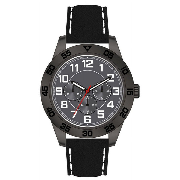 George 44mm Men's Gunmetal Tone Sport Bezel Easy Read Black Stitched Strap Watch EasyOptionXY LLC