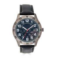 George 44mm Men's Gunmetal Tone Sport Bezel Easy Read Black Stitched Strap Watch EasyOptionXY LLC