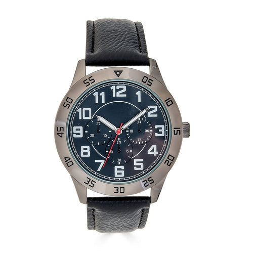 George 44mm Men's Gunmetal Tone Sport Bezel Easy Read Black Stitched Strap Watch EasyOptionXY LLC