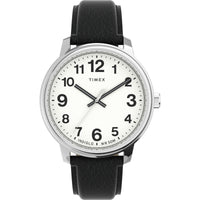Timex Men's Easy Reader Date Black/Silver/White 35mm Casual Watch, Leather Strap EasyOptionXY LLC