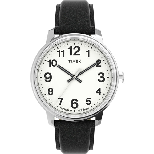 Timex Men's Easy Reader Date Black/Silver/White 35mm Casual Watch, Leather Strap EasyOptionXY LLC