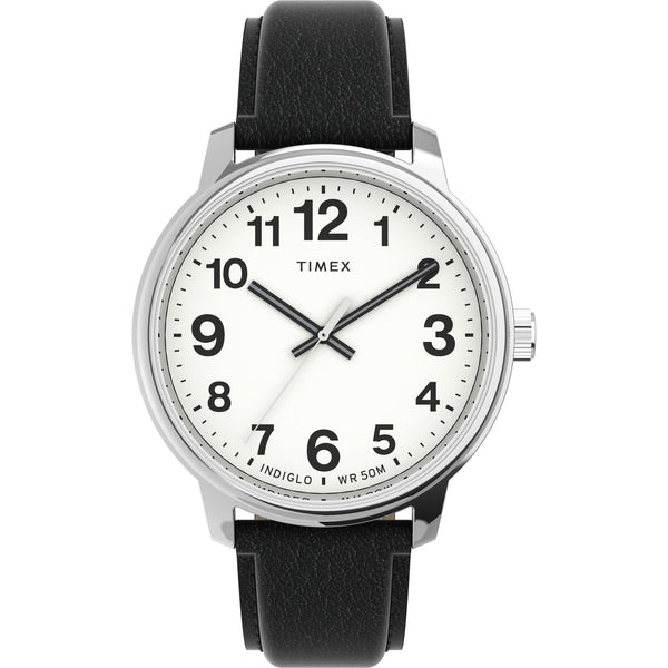 Timex Men's Easy Reader Date Black/Silver/White 35mm Casual Watch, Leather Strap EasyOptionXY LLC