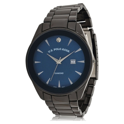 U.S. Polo Assn. Adult Male Bracelet Watch with Diamond on Blue Dial in Black (USC80665WM) EasyOptionXY LLC