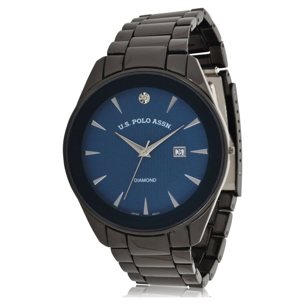 U.S. Polo Assn. Adult Male Bracelet Watch with Diamond on Blue Dial in Black (USC80665WM) EasyOptionXY LLC
