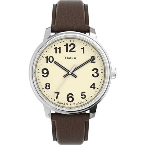 Timex Men's Easy Reader Bold 43mm Watch ¨C Silver-Tone Case Cream Dial with Brown Leather Strap EasyOptionXY LLC