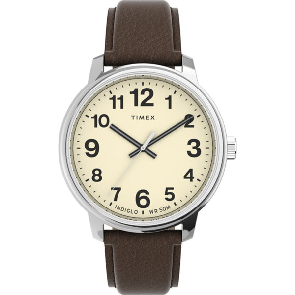 Timex Men's Easy Reader Bold 43mm Watch ¨C Silver-Tone Case Cream Dial with Brown Leather Strap EasyOptionXY LLC