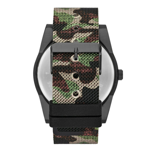 George Men's Watch Set: Gunmetal Tone Case, Black Dial, Camo Mesh Band, Brown Vegan Leather Double Strap (FMDXGE040) EasyOptionXY LLC