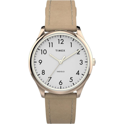 Timex Women's Modern Easy Reader Beige/Rose Gold 32mm Casual Watch, Leather Strap EasyOptionXY LLC