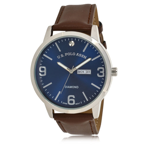 U.S. Polo Assn. Adult Male Analog Classic with Blue Dial and Brown Strap (USC50587WM) EasyOptionXY LLC