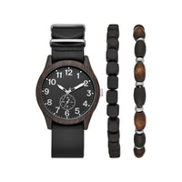 George Men's Gunmetal Analog Watch: Easy-Read Dial, Black Vegan Leather, Bonus Stretchy Bead Bracelets (FMDXGE013) EasyOptionXY LLC