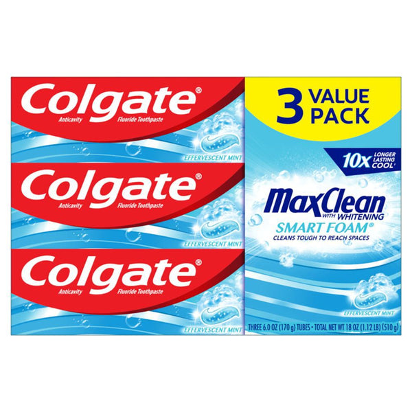 Colgate Max Clean Smart Foam with Whitening Toothpaste; 6.0 oz; 3 Pack EasyOptionXY LLC