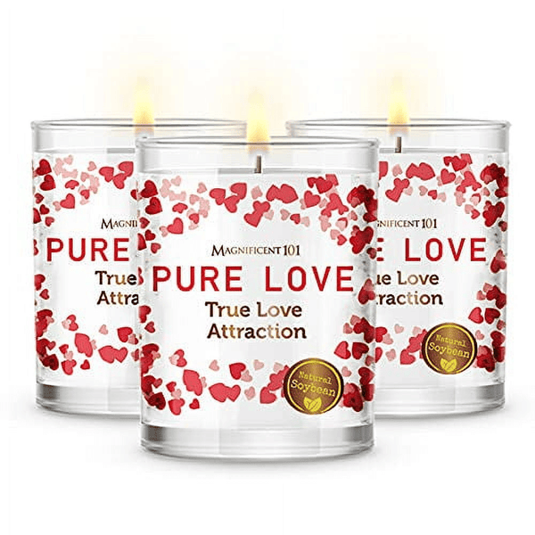 Magnificent 101 Long Lasting Set of 3 Pure Love Smudge Candles | 3.5 Oz Each - 42 Hour Burn | A ll N atural Soy Wax Candle with Florals & Essential Oils for True Love Attraction & Manifestation EasyOptionXY LLC