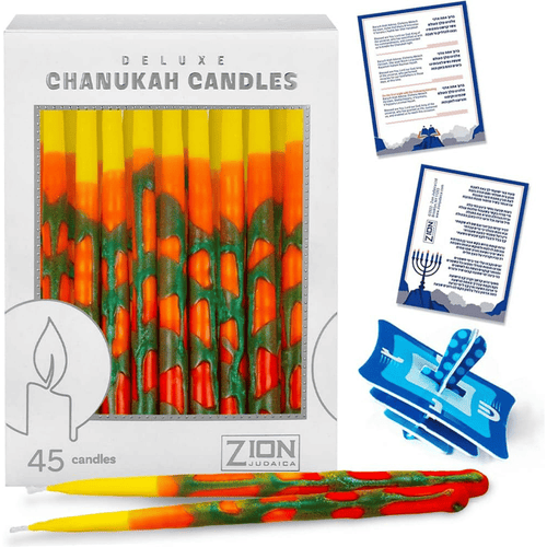 Deluxe C hanukah Candle set 45 Hand Made Thin Long Decorative H anukkah Candles for Menorah - Blaze of Fire Includes Prayer Card and DIY Dreidel - D¨¦cor Candles For Parties, Celebrations By Zion J udaica EasyOptionXY LLC