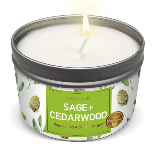 SAGE + Cedarwood Aromatherapy Candle for House Energy Cleansing and Stress Relief, Banishes Negative Energy I Purification and Chakra Healing - Natural Soy Wax Tin Candle for Aromatherapy EasyOptionXY LLC