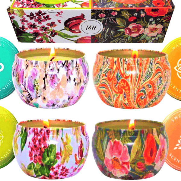 Wild Mint, Warm Amber, Fresh Citrus and Sweet Basil Candle Gift Set | Aromatherapy Candle Set of 4 x 6 Oz Small Soy Candles, Relaxing Candles Gifts for Women, Tin Candles Party Favors EasyOptionXY LLC