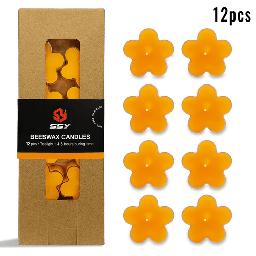 Natural Beeswax Tea Candles, FCMSHAMD 12 Pack Handmade Beeswax Candles, Flower Shape Smokeless Tealight Candles with Clear Cup Great for Home Decoration EasyOptionXY LLC