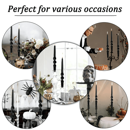 FCMSHAMD 9.3" Spiral Dripless Taper Candles Wedding Festive Dinner Candles Unscented Pillar Candles, Black Pack of 2 EasyOptionXY LLC