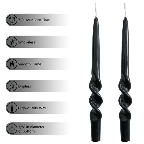 FCMSHAMD 9.3" Spiral Dripless Taper Candles Wedding Festive Dinner Candles Unscented Pillar Candles, Black Pack of 2 EasyOptionXY LLC