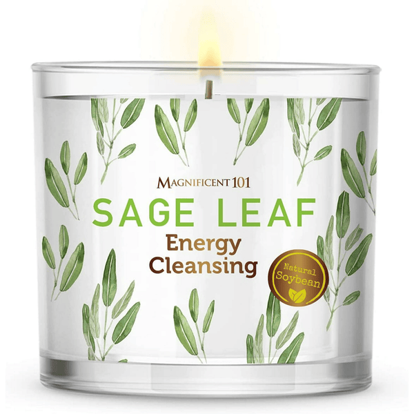 Magnificent 101 With Sage Leaf Large Glass Candle 14oz, Woody & Earthy Scented EasyOptionXY LLC