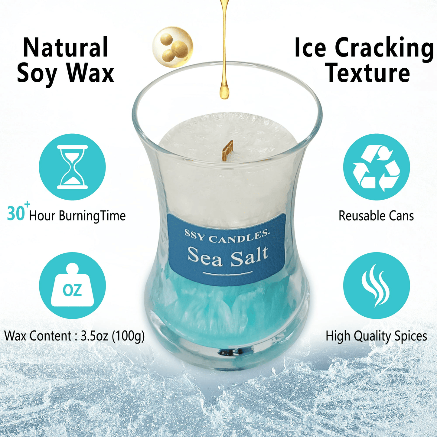Sea Salt Scented Candles for Home-Jar candles 3.5 oz - Wooden Wick Candle-Candles Gift for Women -Aromatherapy candles EasyOptionXY LLC