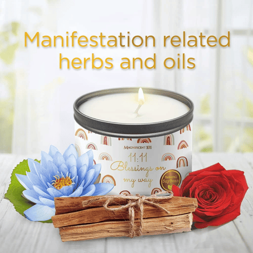 Magnificent 101 Long Lasting Affirmation Candle | 6 Oz - 35 Hour Burn | Soy Wax Smudge Candle For House Energy Cleansing, Purification & Manifestation | 11:11 Blessings on My Way EasyOptionXY LLC