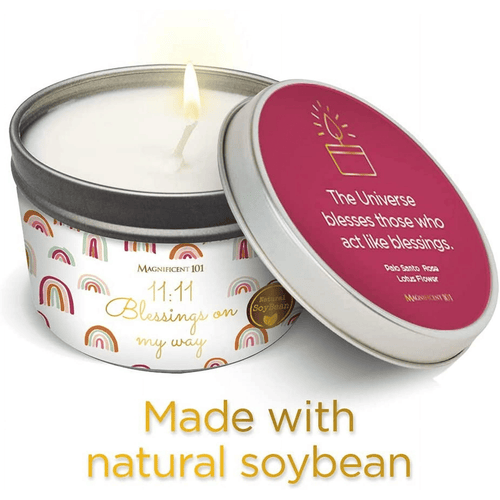 Magnificent 101 Long Lasting Affirmation Candle | 6 Oz - 35 Hour Burn | Soy Wax Smudge Candle For House Energy Cleansing, Purification & Manifestation | 11:11 Blessings on My Way EasyOptionXY LLC