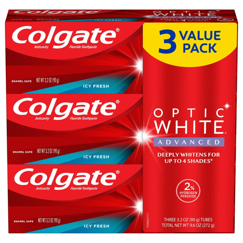 Colgate Optic White Advanced Teeth Whitening Toothpaste; Icy Fresh; 3.2 oz; 3 Pack EasyOptionXY LLC
