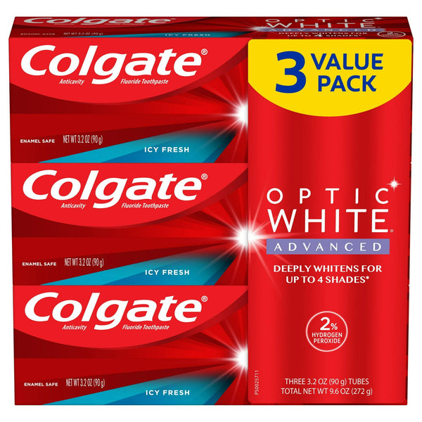 Colgate Optic White Advanced Teeth Whitening Toothpaste; Icy Fresh; 3.2 oz; 3 Pack EasyOptionXY LLC