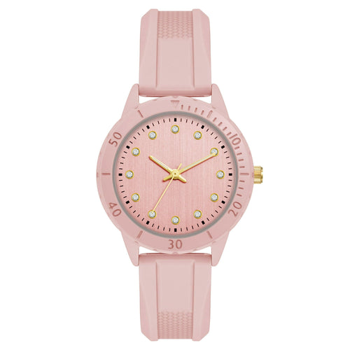 Time and Tru Pink Silicone Strap Round Pink Dial Pink Metalic Bezel Ladies Watch EasyOptionXY LLC