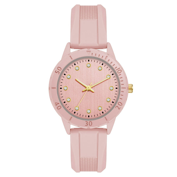 Time and Tru Pink Silicone Strap Round Pink Dial Pink Metalic Bezel Ladies Watch EasyOptionXY LLC